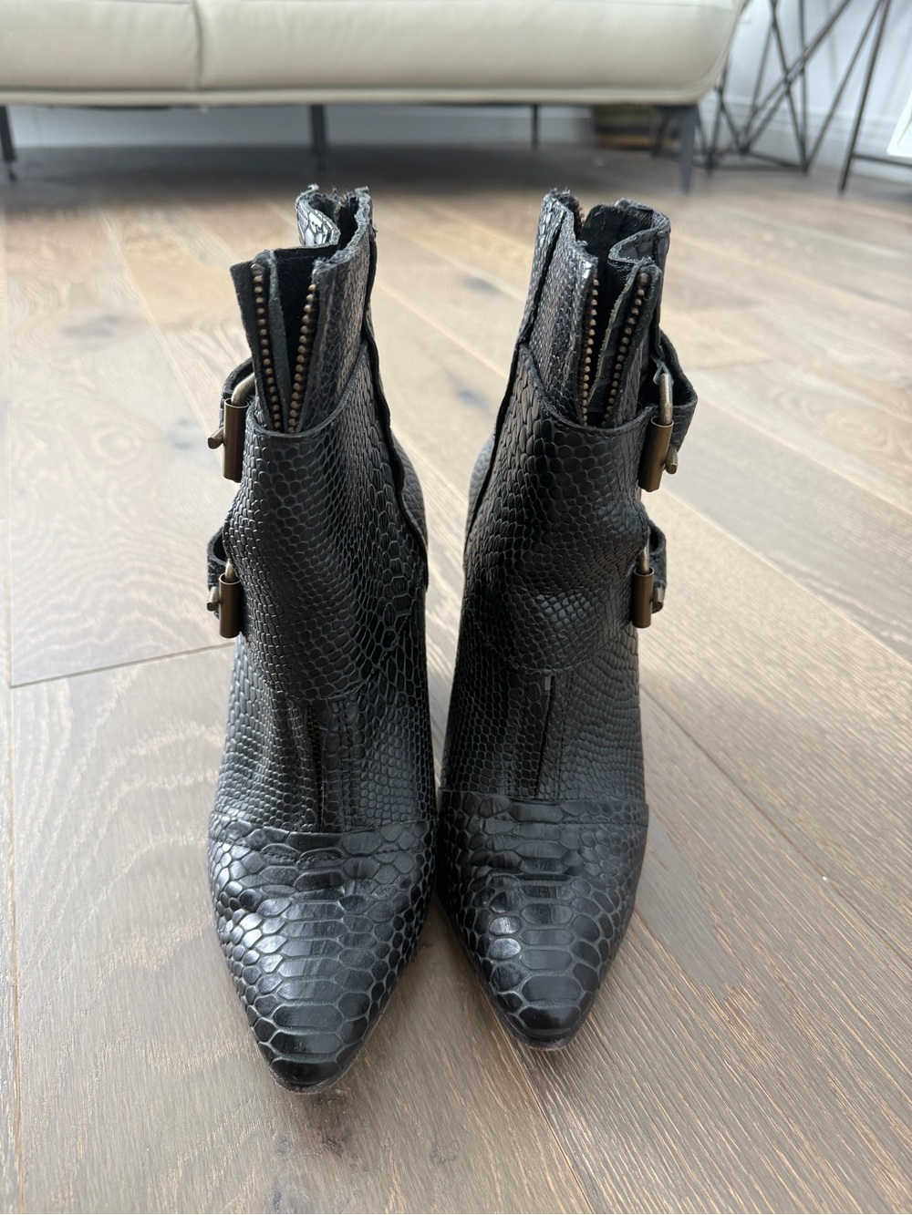 Freebird by Steven Joey Black Snake Embossed Booties